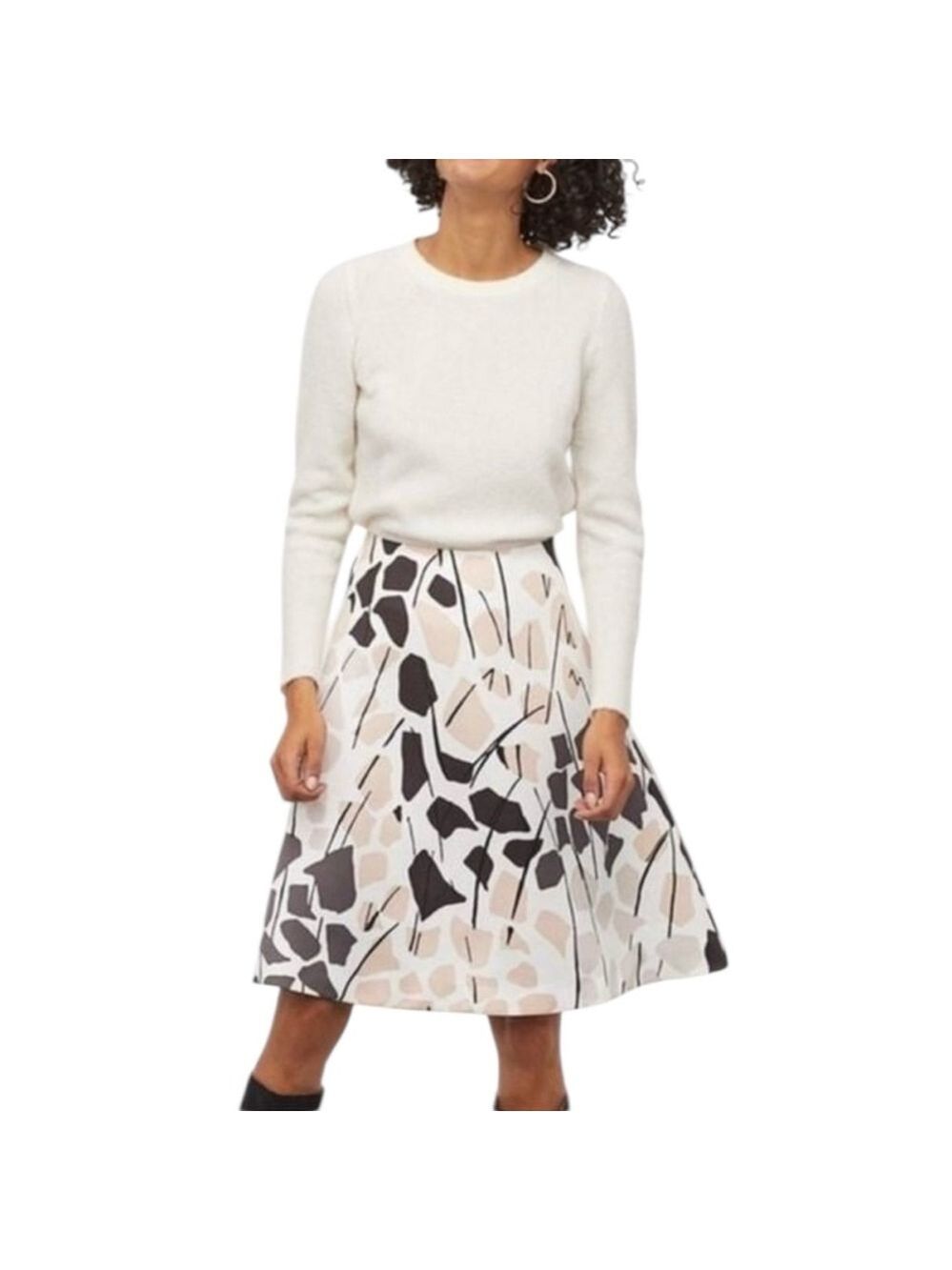 Richard Allan x H&M White Pink Black Print Pattern Satin Knee Length Skirt 4